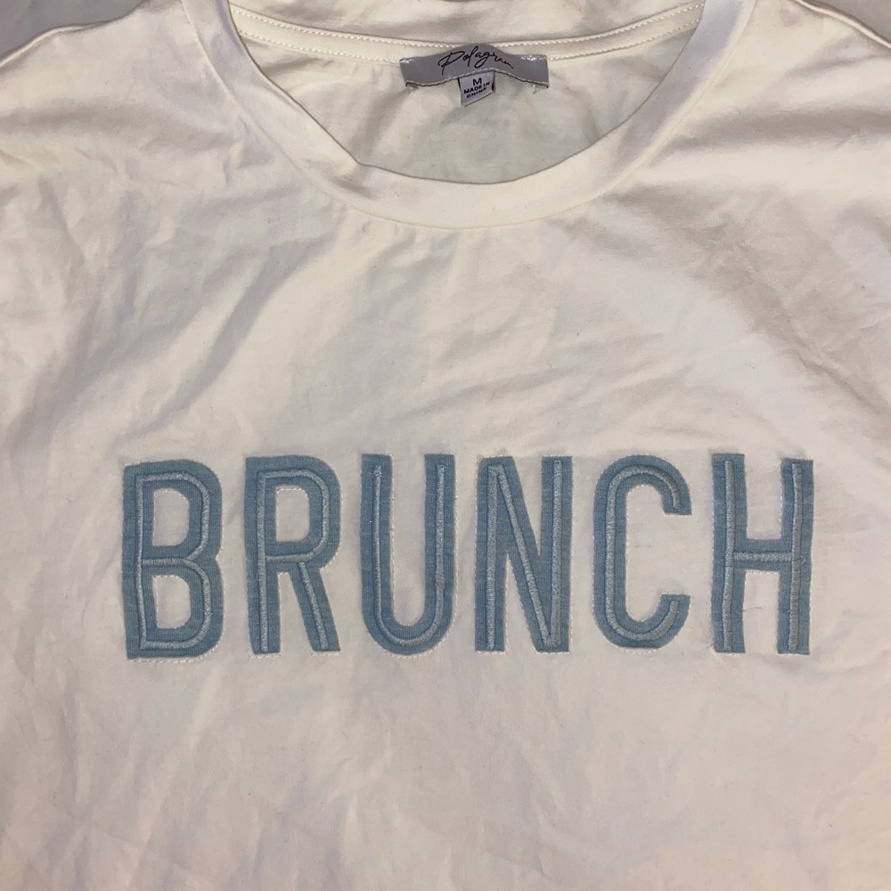 White and Blue ‘Brunch’ T-shirt Size M - Picture 3 of 4